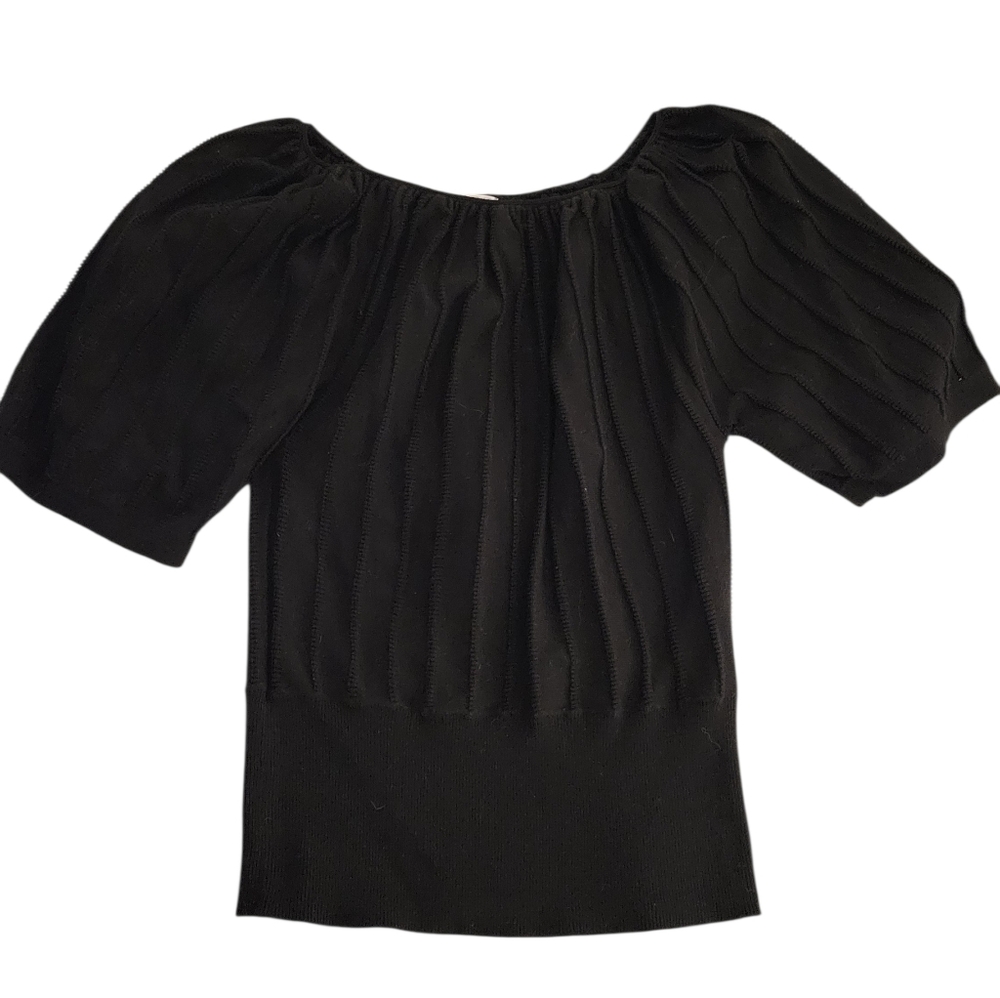 PUFF SLEEVE RIBBED TEXTURE KNIT TOP